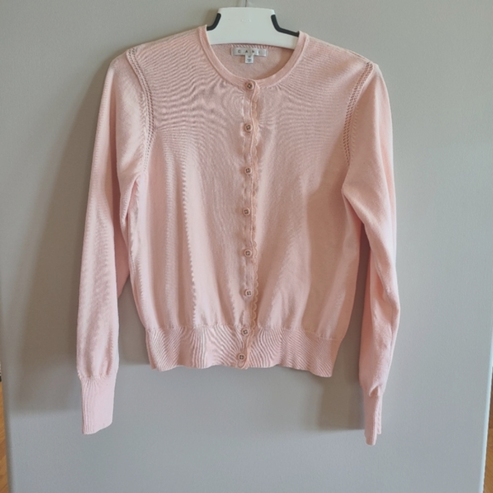 Cabi Pink Lace Detail Cardigan - Peach - Crewneck Top
